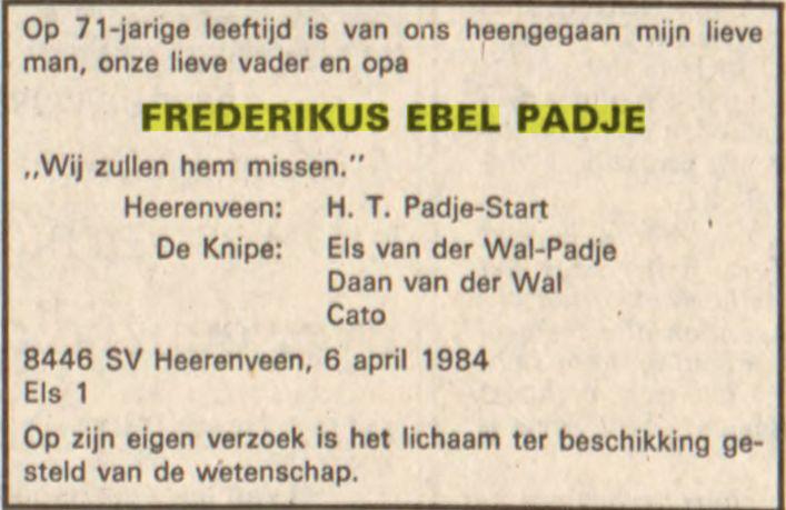 frederikus ebel padje in 1984.